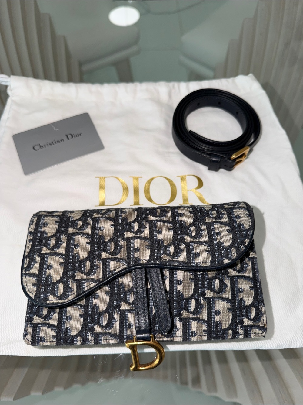 Dior Saddle Navy Oblique Canvas Belt Bag with Gold 'D' Charm